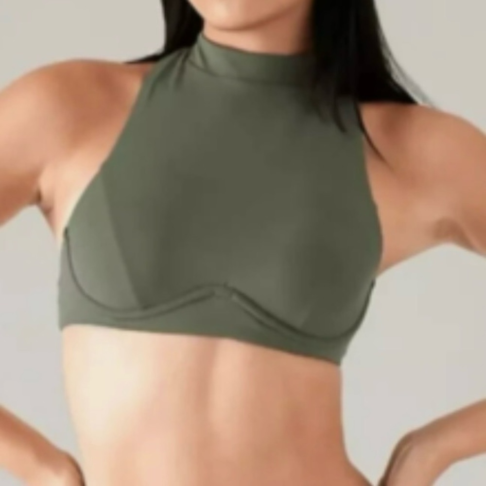 π Athleta π Maldives Sport Longline Bikini Top Size 32D/DD Olive Green - Picture 2 of 7